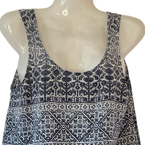 Cynthia Rowley Flowy Silk Tank Blouse Navy Blue Dusky Blue Geometric Floral  XS - Picture 2 of 9